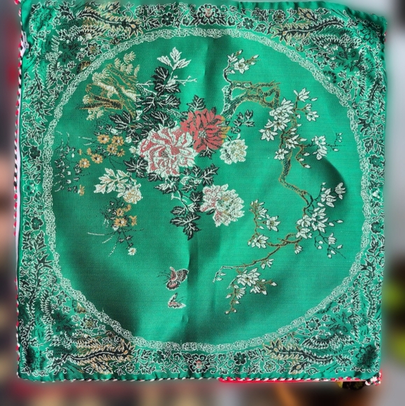 Red & Green Vintage Chinese silk brocade pillow cover 17×17 - Picture 2 of 8
